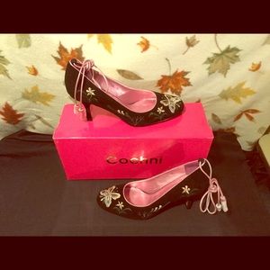 Suede butterfly and flower heels made in Italy